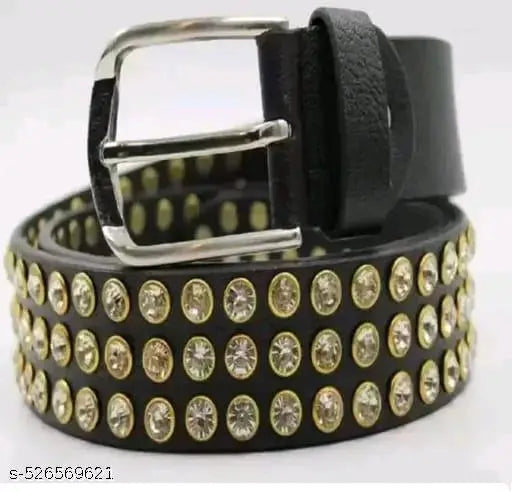 LEXIFY fashionable dimond stone belt | black belt  | belt for men | stone belt