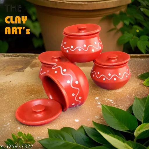 New Trendy Ceramic  Small Traditional  Handi  for Dahi , Milk product , Dal Rice  and More Snack ,Bowls ( set of 4 pcs Bowls ) 150ML