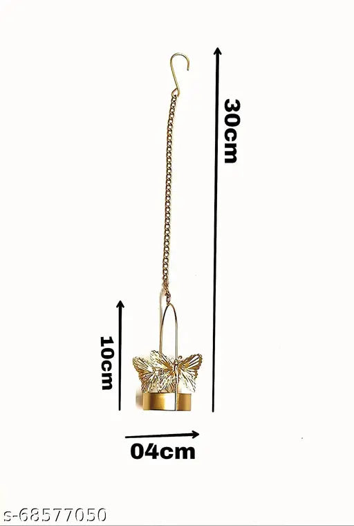 Amishi Blissful Decors Diwali Decorative Hanging Butterfly Tealight Candle Holder Hanging Tea Light Holder Tealight Holder with Chain Diwali Gifts Pack (6, Golden)