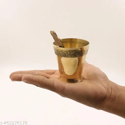 Putrika Traditional Handcrafted Brass panchapatra Set | udarni | Spoon panchpathiram panchapalli for Pooja|Worship - Panchamurt Set - Panchamurt Glass and Spoon
