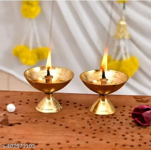 Traditional Brass Diya for Puja | Pooja Aarti | Arti Deepak Deepam Oil Lamp for Home Temple Puja Articles Decor Gifts-  (2)