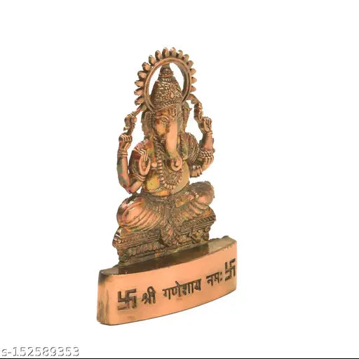 Rockshok Ganesh Ji Spiritual Religious Copper Polished Metal Statue Car Dashboard ( w x h - 4.5 cm x 7 cm )