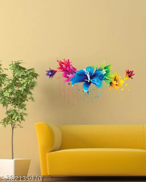 RNG GRAPHICS "Blossom Bliss: Floral Colorful 3D Wall Sticker - HD Quality, Self-Adhesive Wall Mural with Cool Flowers" Adhesive Vinyl DIY Wall Stickers|Wall Decor for Living Room, Home, Bedroom, Kitchen, Furniture, Shops, Door,Multicolor,60 cm x 33 cm,Pac