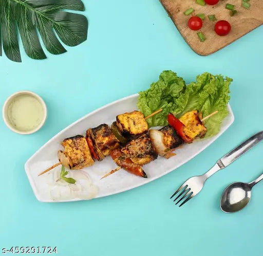 Oromax Fine Quality Four Banana Platter - Pack of 4 White marble for serving snacks, Food, Starters, Buffet - Banana Design, Microwave safe - for Home Kitchen, Party, Restaurant, Office Use etc.