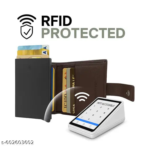 WALLET STREET 100% Genuine Leather RFID Protected Unisex POP UP Card Holder with Aluminium Case – Slim Wallet with 10 Card Slots for Men & Women