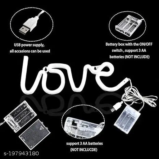 Love Neon Led Light Sign for Love Room Decoration Accessory, Table Decoration, Gifts, Night Light with (USB)(White) || Love light lamp || Love Neon Lights || Love Lighting gift ||Love Lights || Love Neon Light