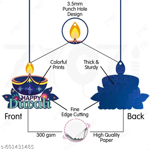 Zyozi® Diwali Decorations Ceiling Hanging, Traditional Festive Mandala Design, Colourful Diya and Elephant Cutouts, Deepavali Decorations Item (Pack of 9)