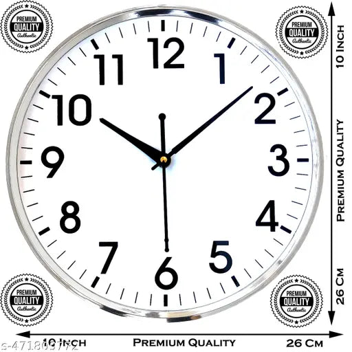 Elegant OFFICE SILVER 10-Inch Round Wall Clock with White Dial