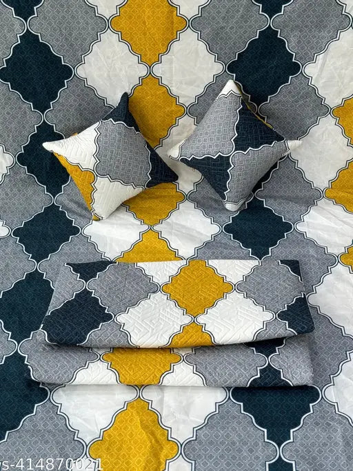 5pc bedsheet set (1King size Bedsheet + 2 Pillow Covers with Embroidery+ 2 Cushion Cover with Embroidery with filler) Heavy Quality Multicolor five piece set