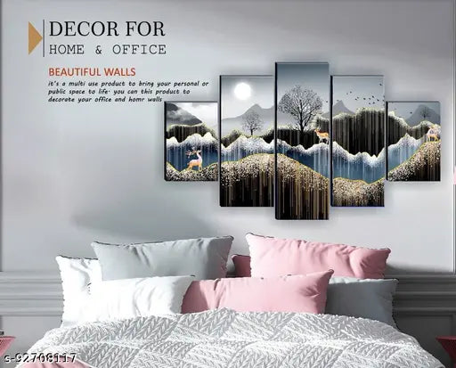 Set Of 5 Modern Art , 3d Scenery Wall Painting for Living Room Large Size with Frames for Wall Decor and Home Decoration, Hotel, Office ( 75 CM X 43 CM )