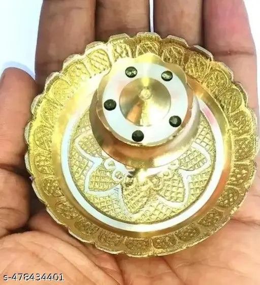 Medium size Pure Brass Plate for Puja/Diwali/Bhog Thali with beautiful Flower Embossed Design (size 3.6 inch) set of 1 pcs
