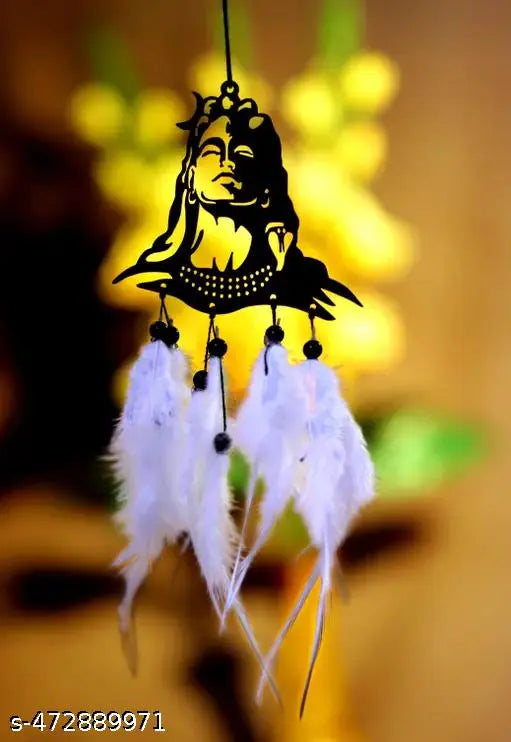 Wooden art deco created Adiyogi White color car hanger, Hand made dream catcher ( Pack of One )
