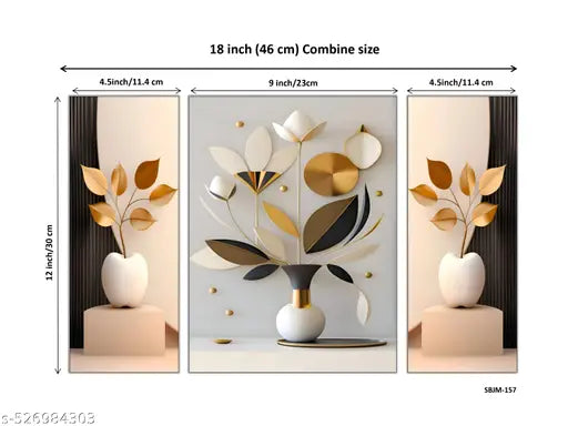 B-art Set of 3 Flower Painting For Living Room 12 Inch x 18 Inch (BA SBJM-157)