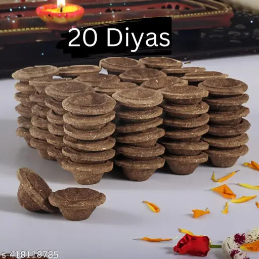 Gaukosh Natural Cowdung Diyas | Pack of 20 Pcs | Made of 5 Natural Elements - Cow Dung, Cow Urine, Milk, Curd, and Ghee | Pooja Products for Daily Pooja, Navaratri, Festivals, Diwali, & Daily puja