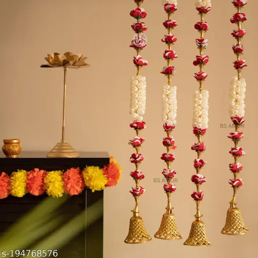 BS AMOR Traditional Hanging Latkan for Party, Wedding, Room, Home, Main Door ,Diwali ,Christmas,New year Decoration Items,Bell Mogra pack of 4 strings