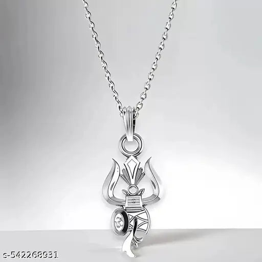 Sterling Silver Spiritual Shiva Trishul Pendant for Men & Women | Pure Silver Divine Shiva Om Trishul Damaru Locket for Good Health & Wealth