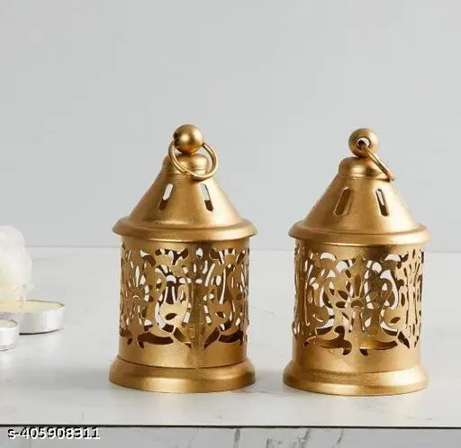 GOLD TEALIGHT HOLDER FOR HOME OR FESTIVAL DECORATION ! HOME / SMALL LANTERNS FOR TABLE DECORATION  ( PACK OF 2PC )