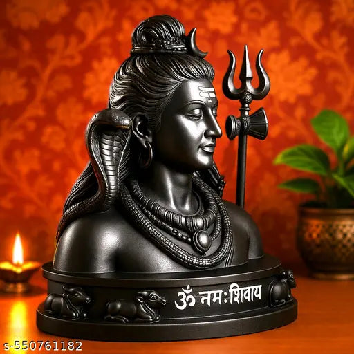Lord Shiva Statue with Trishul, Damru, Nandi & Om Namah Shivay Script | Mahadev Shankar Idol for Temple Setup, Home Decor & Meditation | Adiyogi Bholenath Murti for Daily Puja,  Remedies, Spiritual Gift & Devotee Showpiece Collection