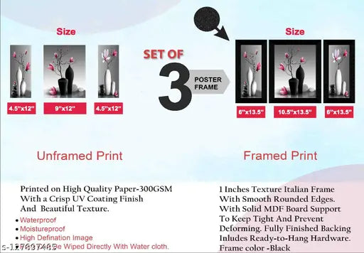 SAF set of 3 Flower pot modern art wall painting for home decoration 13.5 x 22.5 inch