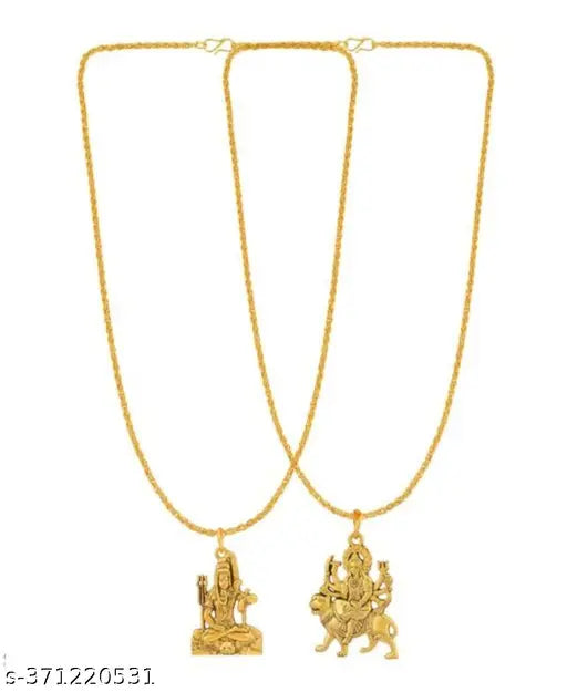 Trending Stylish gold plated Religious shiv Mahadev Mahakal Shankar bholenath adiyogi Durga Mata locket combo pandent chain Nacklace for boy and girl