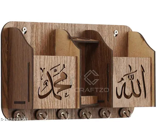 Craftzo Premium Brown Finish Geomatric Design Key Holder  For Wall / Mobile Holder / Phone Stand/ Key Stand / Pen Stand /Key Hanger (6 Hooks)