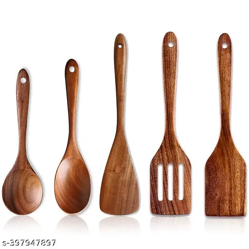 Natural Wooden Spoons Set Flip Spatula/Ladle for Home & Kitchen Decor | Non-Stick | Handmade | (Size, 13 Inch)(Shesham Wood, Set of 6)
