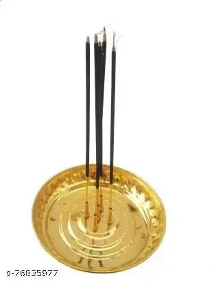 SBAPRIME Brass Agarbatti Stand plate with Incense Holder Brass Incense Holder Brass Incense Holder  (Gold)