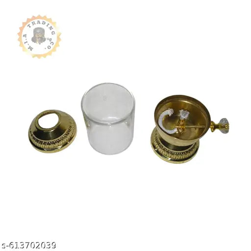 M.I.A. TRADING - Brass Akhand Diya Lamp with Bati Adjuster & Borosilicate Glass Oil Lamp for Worship, Meditation, Festival Rituals, Diwali