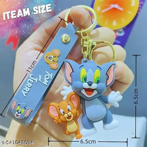 3D Silicone Tom and Jerry Keychain with hook perfect for men women and kids fun cartoon keyring for scooty car or bags great as a gift.