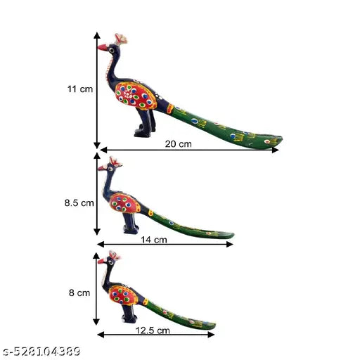 PEER LOK Peacock Showpiece GREEN+BLUE Figurine Set of 3 Piece Large, Medium and Small