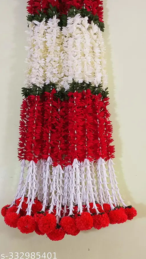 afarza Artificial marigold genda Flower toran garland for Main Door Home Decoration Latest Wall Hanging Handmade Marigold Gift (red-pack of 4) 5 ft each