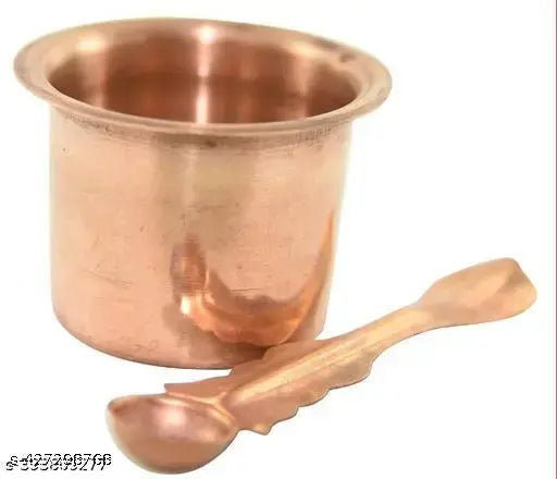 Maha Shivratri Combo Set Pure Copper Pooja Panch Patra Glass with Spoon, Poojan Purpose, Home | Temple | For All Puja Purpose