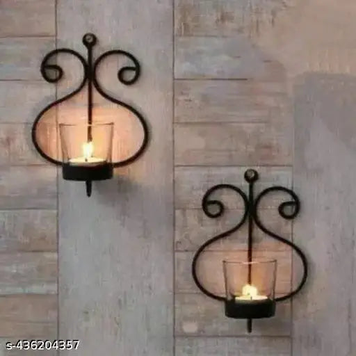 Set of two metal wall scone, t-light candle holders for home decor festivals celebration etc