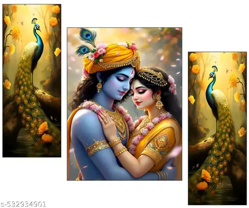 B Art Radha krishna religious modern art self adeshive wall painting for home decoration 12 inch x 18 inch  BA SBJM-164