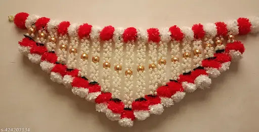 Artificial Marigold Fluffy Toran Flowers Garlands Door Toran Set | Handmade garland Door Hangings for Decoration white , red ,with gota balls  bandarwal 1 pics 40 cm