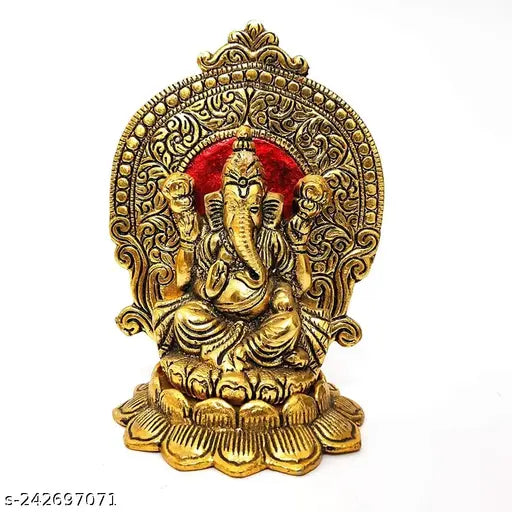 Metal Handicraft Gold Plated Ganesh Ji Idol  Sitting Ganesha for Gift and Puja Home Decor Showpiece Office Decorative Hindu God Murti