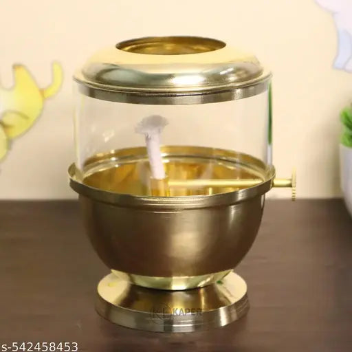 KAPER Handmade Premium Brass Chimni Diya Lantern | 6 Inch Tall 1-Wick Oil Lamp | Grand Mandap, Temple & Diwali Decor Luxury Artisan Puja Articles Gift Showpiece