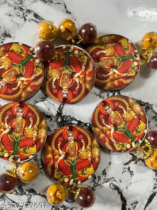 Vedha Crafts Laxmi mdf Haldi kumkum with mini glass bottles 9pcs