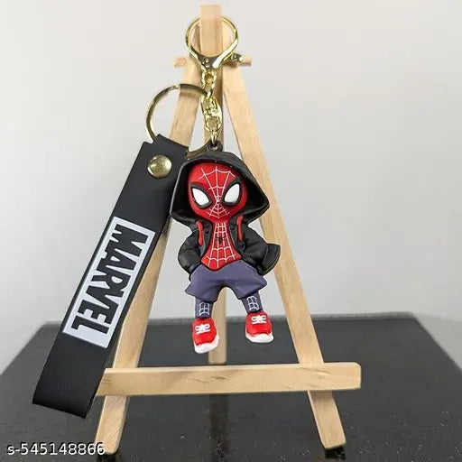Spider Man Black Hood Cartoon Characters Keychain for Girls Boys, Cute Sili-con Keychains Accessories Keyring Key Purse Backpack Car Charms for Kids Gifts