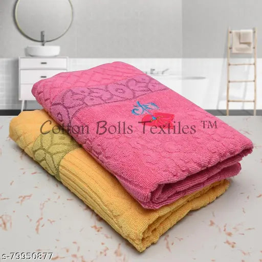 Cotton Jacquard Design Pack of 2 Bath Towels - 350 GSM - Large Size - 75x150 CM