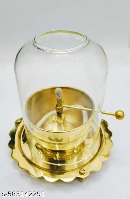 Mizli Brass Akhand Jyot Diya (LARGE SIZE) with Adjustable Wick | Oil Lamp with Borosilicate Glass Chimney | Ideal for Hindu Pooja, Temple, Festival & Gift Item