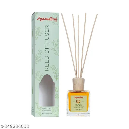 Sugandhim Reed Diffuser Lemongrass Blaze Aquazzure, Pack of 3, 3 x 100ml, 5 Reed Sticks In Each, Living Room, Bedroom, Office, Gifting Set, Pleasant Fragrance, Maintenance Free, Eco Friendly, Made In India