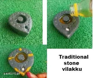 RARE OCEANS Decorative Diya/Agal vilaku/Oil lamp Medium Size Heavy Duty Stone (Medium Size)