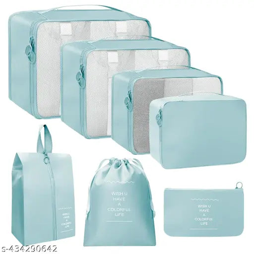 ( Multicolor) Travel Organizer 7 in 1 Travel Laundry Cosmetics Luggage Packing Organizers Set Makeup Bags Organizer Packing Cubes with Shoe Bag for travel, Nylon