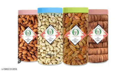 Premium Dry Fruits Combo 100g Each Almond Cashew Anjeer Raisins | Healthy Snacks Pack for Energy & Immunity
