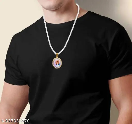 Blessing's Always Guru Ji Swaroop/Photo Locket Pendant Necklace Beads/ Mala Gold-plated Metal Pendant Set