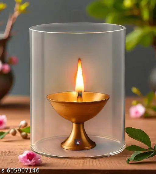 SriMaa Ventures Long-Burning Brass Diya with Durable Glass  Handcrafted Akhand Jyoti Lamp for Home Mandir, Aarti,  Festive Lighting