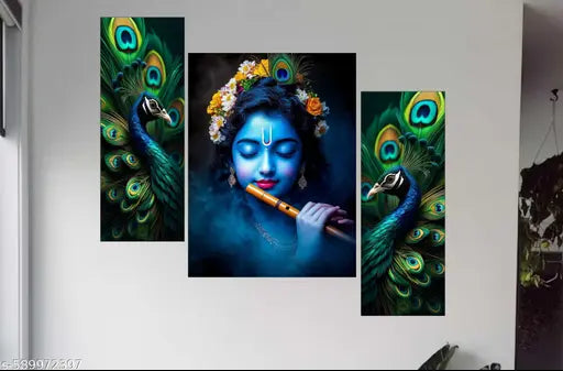 Kartika Set Of 3 Radha Krishna Art Wall MDF Painting For Living Room 12x18