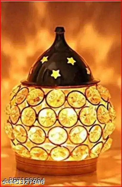 khand Diya Decorative Brass Oil Lamp, Tea Light Holder Lantern Oval Shape Diwali Gifts Home Decor Puja Lamp Akhand Diya | Oil Lamp Made of Brass & Crystals .