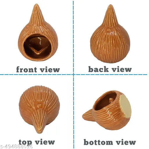 Coconut diya lamp | Ceramic diya with stand | Teracotta diya with cover | Clay diyas for home decoration | Oil lamp for pooja room. SMALL  (Piece of 2).